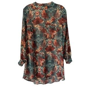 ASTR Blue Floral Long Sheer Sleeve Open Back Key Hole Lined Dress S